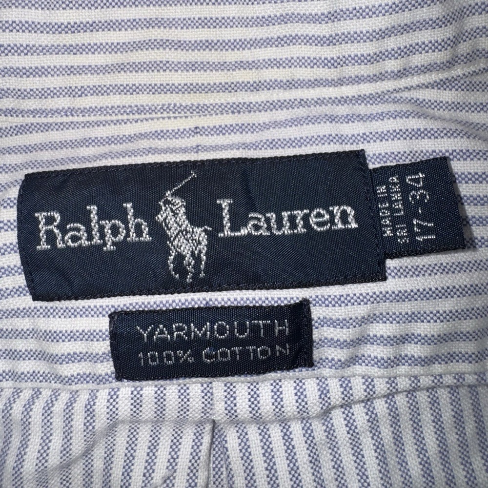 Polo Ralph Lauren Men's Size 17-34 Blue/White Striped Oxford Button Up Shirt - Picture 4 of 9
